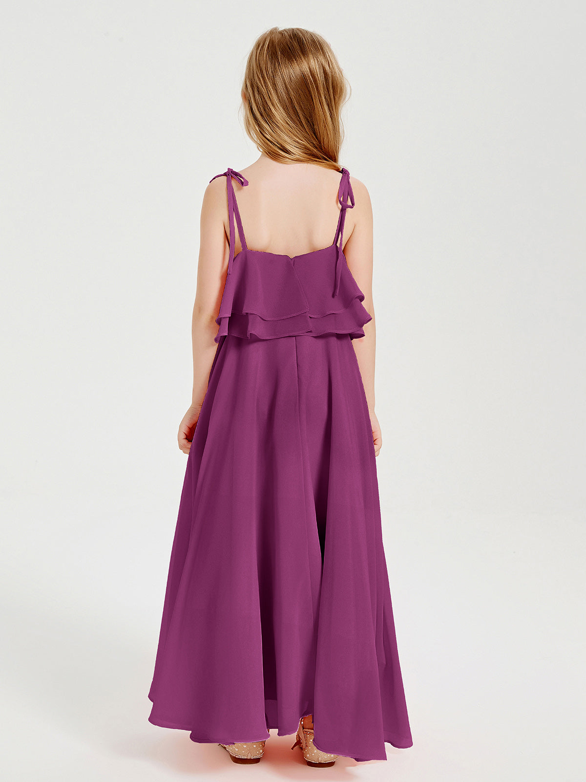 Chiffon Junior Bridesmaid Dresses Long Cascading Skirt Orchid